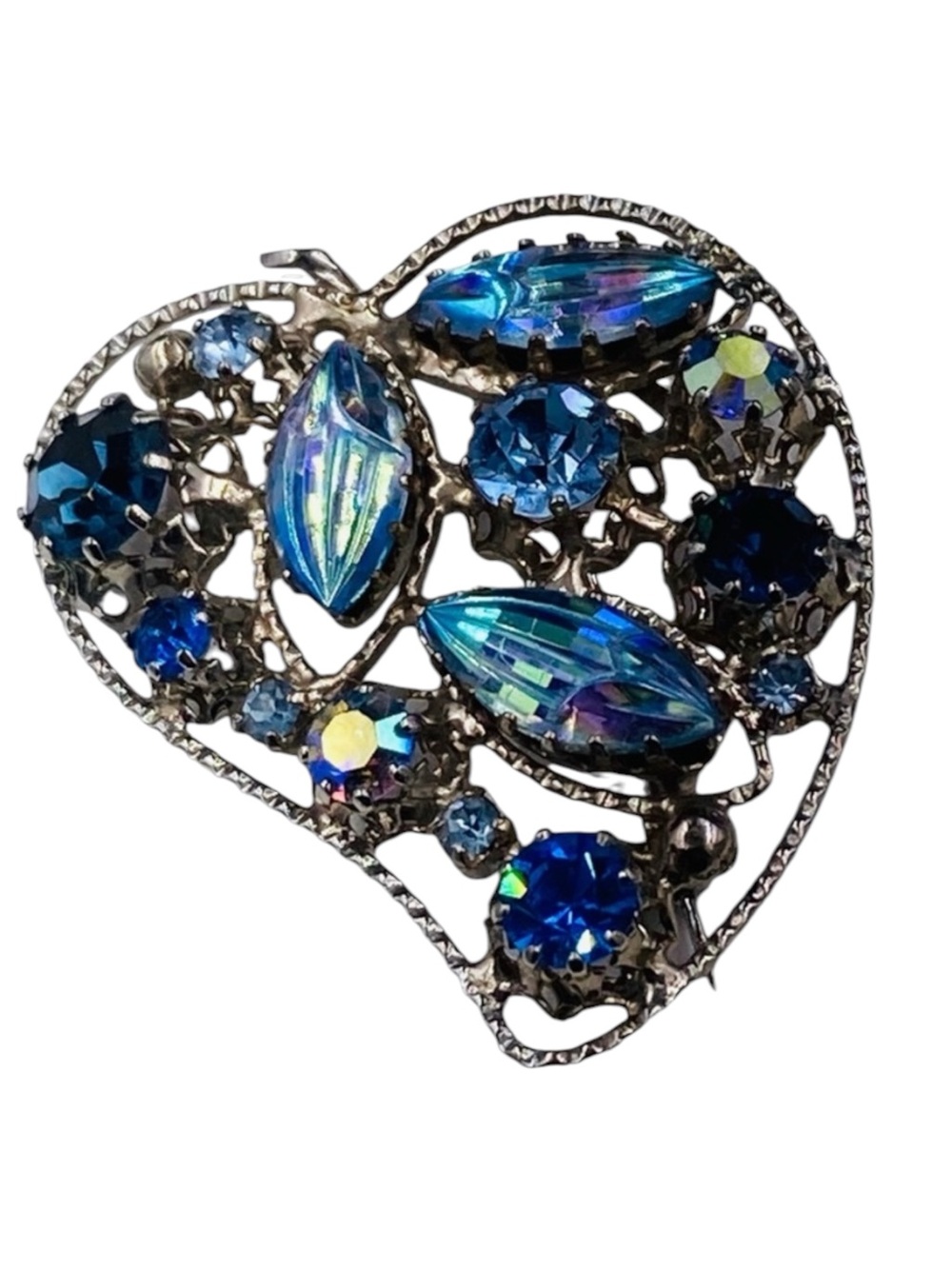 Vintage Austria Molded Glass Rhinestone Leaf Brooch